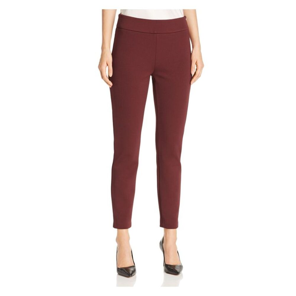 HUGO BOSS Womens Burgundy Stretch Zippered Ribbed Skinny Pants 2